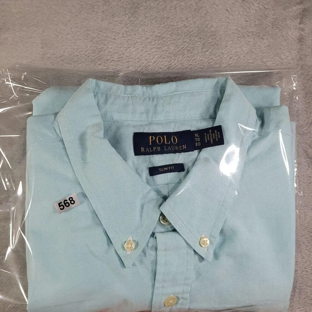 Polo Ralph Lauren Shirt Mens XL Blue Solid Long Sleeve Button Down Slim Fit